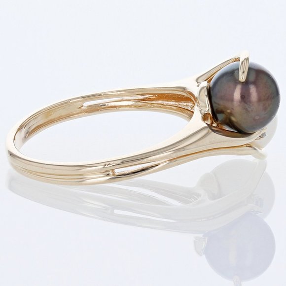 Black Tahitian & White Pearl Diamond 14K Gold Ring - Picture 3 of 5